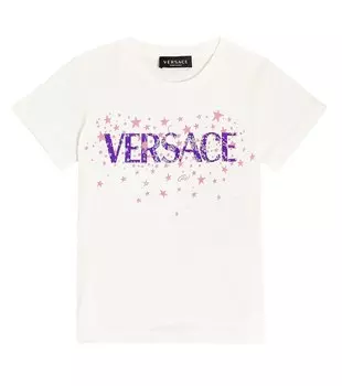 Футболка из хлопкового джерси с логотипом Versace, белый