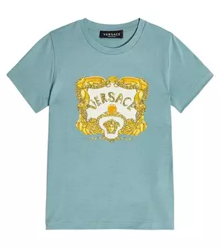 Футболка из хлопкового джерси с логотипом Versace, синий