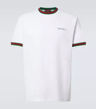 Футболка из хлопкового джерси с логотипом Webstripe Gucci, White/Mix