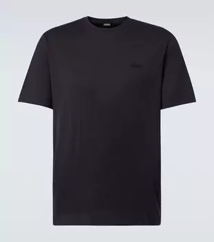 Футболка из хлопкового джерси с логотипом Zegna, темно-синий