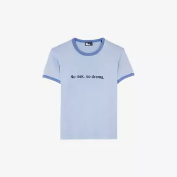 Футболка из хлопкового джерси с надписью «Никакого риска» The Kooples, синий