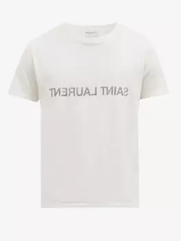 Футболка из хлопкового джерси с обратным логотипом Saint Laurent, белый