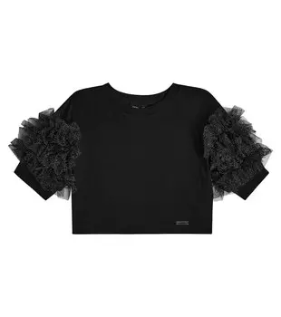 Футболка из хлопкового джерси с отделкой из тюля Monnalisa, черный