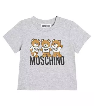 Футболка из хлопкового джерси с плюшевым мишкой baby bear Moschino Kids, серый
