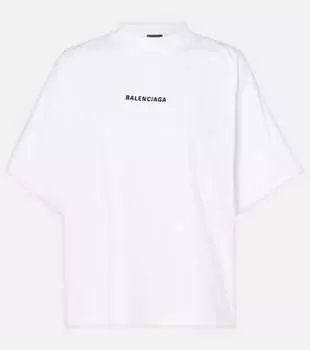 Футболка из хлопкового джерси с принтом Balenciaga, White/Black