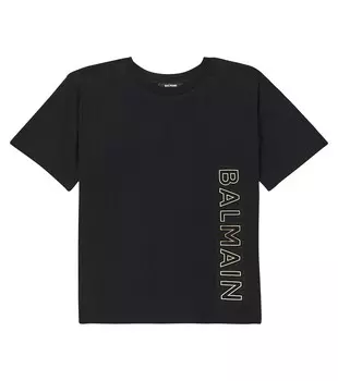 Футболка из хлопкового джерси с принтом Balmain, черный