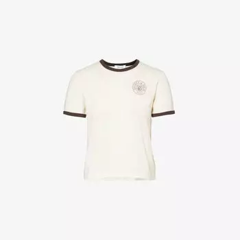 Футболка из хлопкового джерси с принтом Crest и контрастной отделкой Sporty & Rich, белый