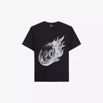 Футболка из хлопкового джерси с принтом Flaming Wheel The Kooples, черный