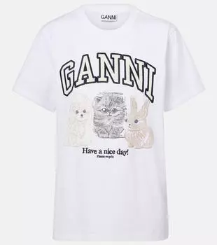 Футболка из хлопкового джерси с принтом Ganni, Bright White