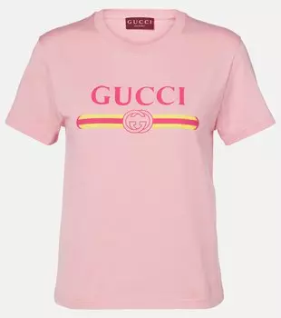Футболка из хлопкового джерси с принтом Gucci, Hued Blush/Mc