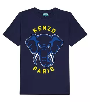 Футболка из хлопкового джерси с принтом Kenzo Kids, синий