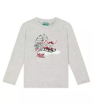 Футболка из хлопкового джерси с принтом Kenzo Kids, серый