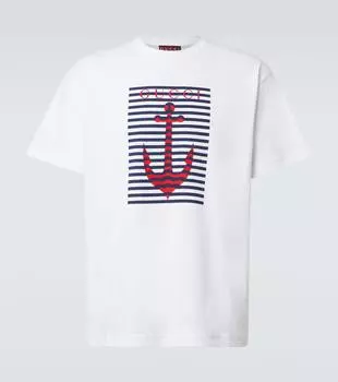 Футболка из хлопкового джерси с принтом логотипа Gucci, White/Blue