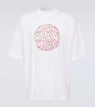 Футболка из хлопкового джерси с принтом Marni, синий