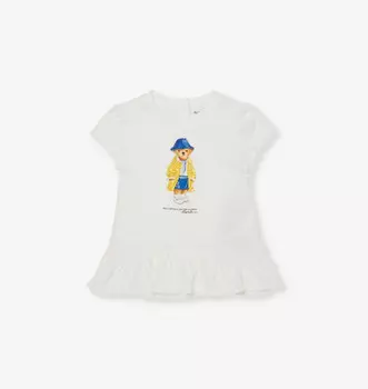 Футболка из хлопкового джерси с принтом медведя для девочки Polo Ralph Lauren, белый