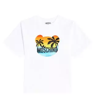 Футболка из хлопкового джерси с принтом Moschino, белый