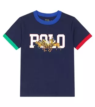 Футболка из хлопкового джерси с принтом Polo Ralph Lauren Kids, синий