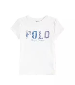Футболка из хлопкового джерси с принтом Polo Ralph Lauren Kids, цвет deckwash white
