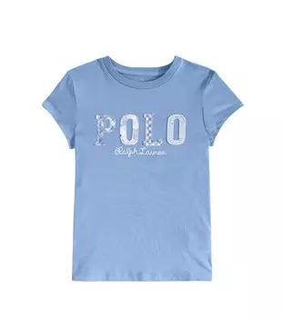 Футболка из хлопкового джерси с принтом Polo Ralph Lauren Kids, цвет campus blue