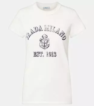 Футболка из хлопкового джерси с принтом Prada, белый