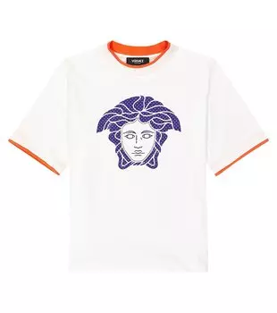 Футболка из хлопкового джерси с принтом Versace, мультиколор