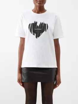 Футболка из хлопкового джерси с принтом в виде сердечек Saint Laurent, белый