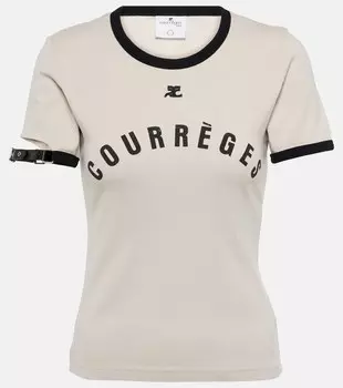 Футболка из хлопкового джерси с пряжкой и логотипом Courrges, серый
