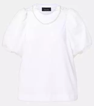 Футболка из хлопкового джерси с рукавами-фонариками Simone Rocha, White/Pearl