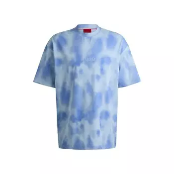 Футболка из хлопкового джерси с сезонным принтом Hugo, цвет Light Blue