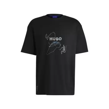 Футболка из хлопкового джерси с сезонным рисунком HUGO, черный