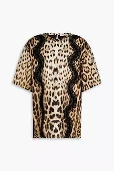 Футболка из хлопкового джерси с шелковыми твиловыми вставками и принтом ROBERTO CAVALLI, животный принт