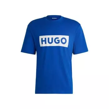 Футболка из хлопкового джерси с синим логотипом HUGO