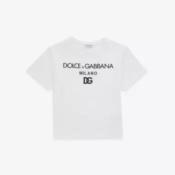Футболка из хлопкового джерси с текстовым принтом и логотипом, 4–12 лет Dolce & Gabbana, цвет bianco ottico