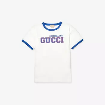 Футболка из хлопкового джерси с текстовым принтом и логотипом, 4–10 лет Gucci, белый