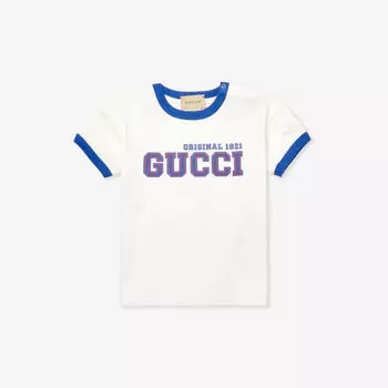 Футболка из хлопкового джерси с текстовым принтом и логотипом Gucci, белый