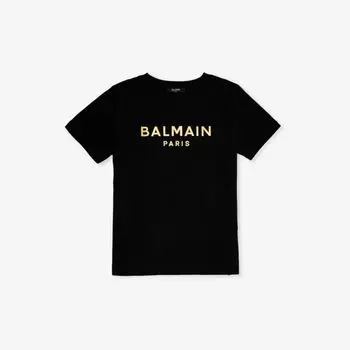 Футболка из хлопкового джерси с текстовым принтом и логотипом, 4–13 лет Balmain, черный