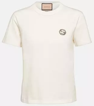 Футболка из хлопкового джерси с украшением Gucci, белый