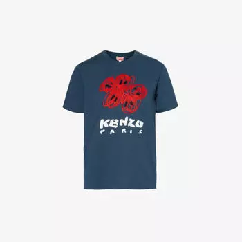 Футболка из хлопкового джерси с вышитым логотипом Varsity Kenzo, синий
