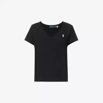 Футболка из хлопкового джерси с вышитым логотипом и V-образным вырезом Polo Ralph Lauren, черный