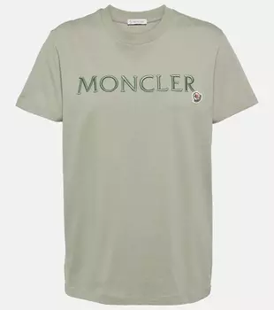 Футболка из хлопкового джерси с вышитым логотипом Moncler, зеленый