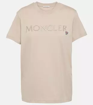 Футболка из хлопкового джерси с вышитым логотипом Moncler, бежевый
