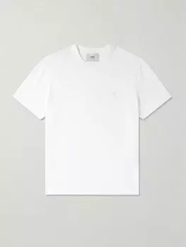 Футболка из хлопкового джерси с вышитым логотипом AMI PARIS, белый