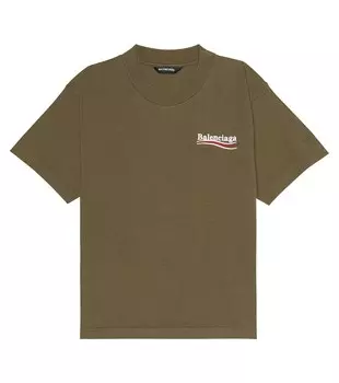 Футболка из хлопкового джерси с вышивкой Balenciaga Kids, зеленый