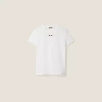Футболка из хлопкового джерси с вышивкой Miu Miu, белый