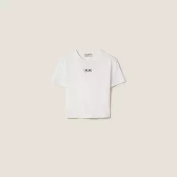 Футболка из хлопкового джерси с вышивкой Miu Miu, белый