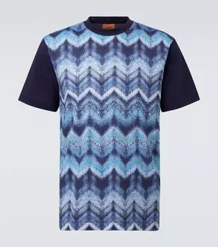 Футболка из хлопкового джерси с зигзагообразным принтом Missoni, Blue Navy Base With Blue Tones