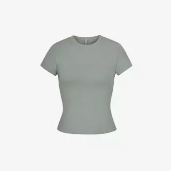 Футболка из хлопкового джерси стрейч с круглым вырезом Skims, цвет mineral