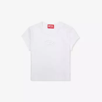 Футболка из хлопкового джерси стрейч с вырезами и вышивкой логотипа, 8–16 лет Diesel, цвет bianco