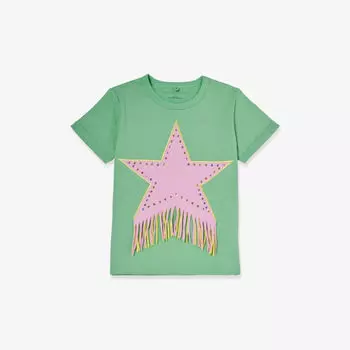Футболка из хлопкового джерси, украшенная кисточками, 4–12 лет Stella Mccartney, синий
