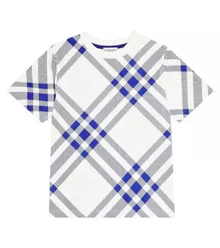Футболка из хлопкового джерси в клетку Burberry Kids, белый